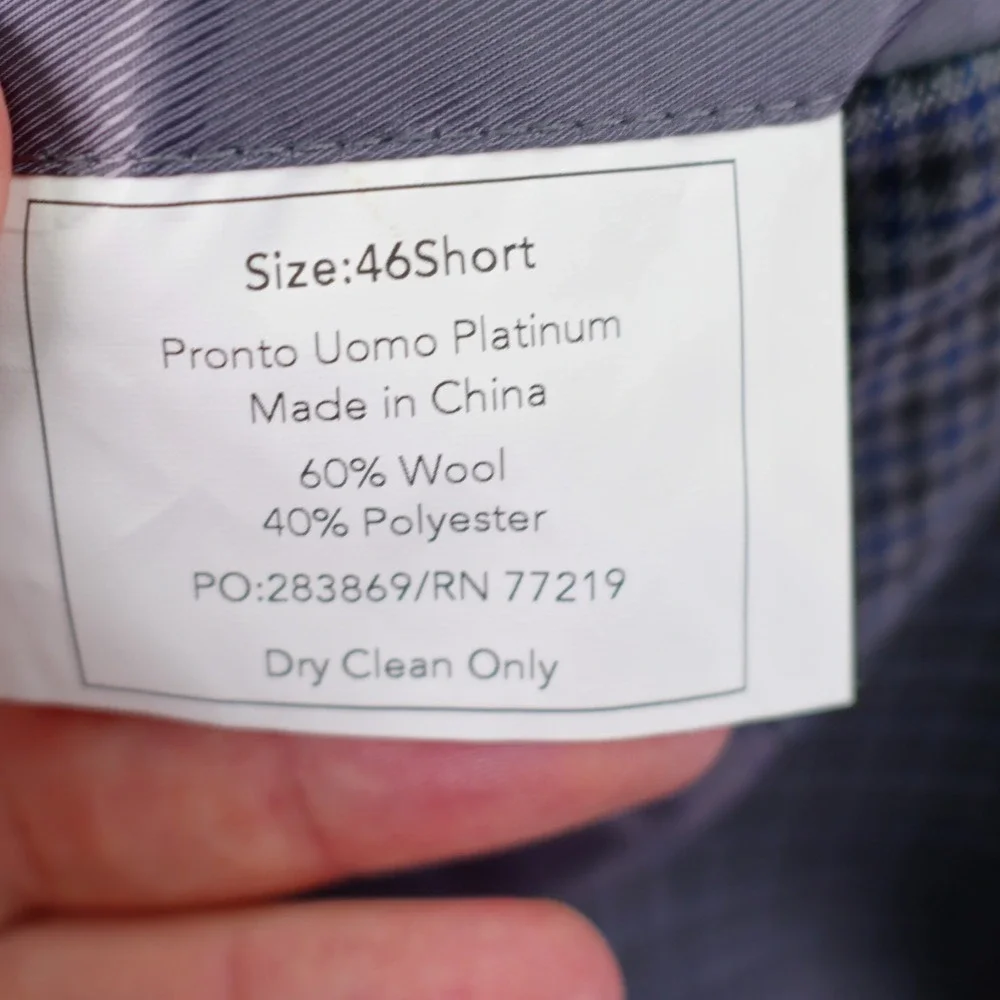 Pronto Uomo Platinum‎ Wool Blend Sport Coat Blue Gray Black Plaid Portly 46R